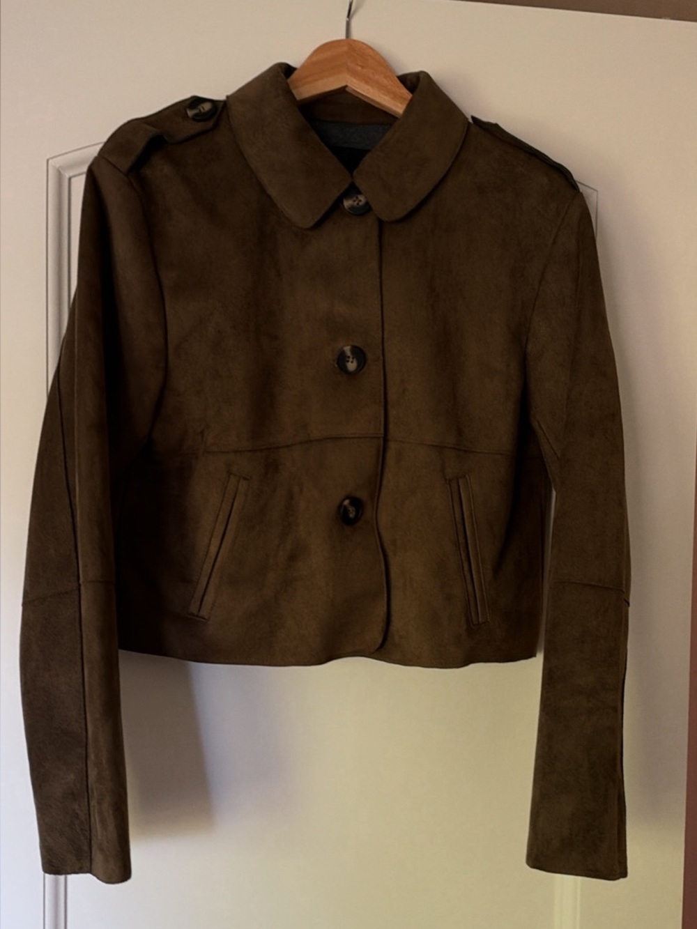 Zara Brown Suede Cropped Button-Front Jacket